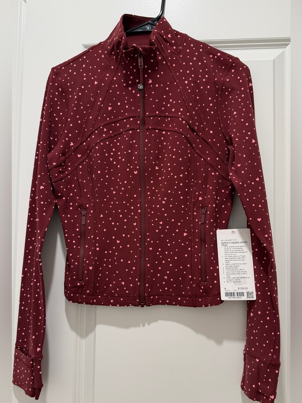 Lululemon Define Cropped Jacket Nulu - Burgundy Scattered Dot/ Heart Print